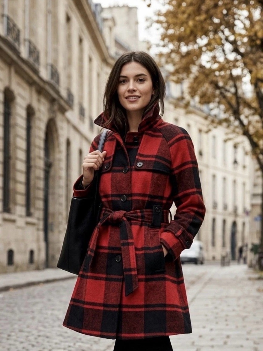 Gap Buffalo Plaid Waist Tie‎ Wool Blend Mid Length Trench Coat Small Cabincore